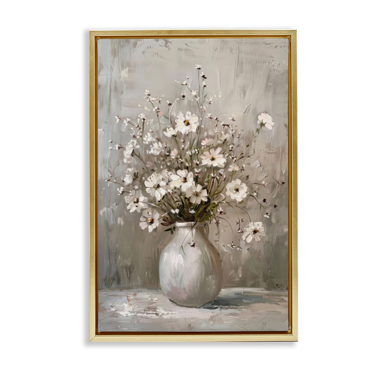 Stupell Industries Vintage Still Life Daisies Floater Framed Canvas Wall Art Design by LSR Design Studio